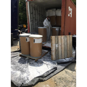 Transfer damaged product in waste roll off box.