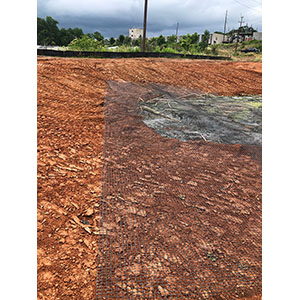 Pond closure with soil cap.